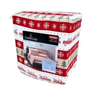 Cuddl Duds Heavyweight Cotton Flannel QUEEN Sheet Set Deep Fit Truck Fairisle